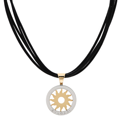 Bulgari Stainless Steel 18K Yellow Gold Calfskin Tondo Sun Pendant Necklace 1 of 5