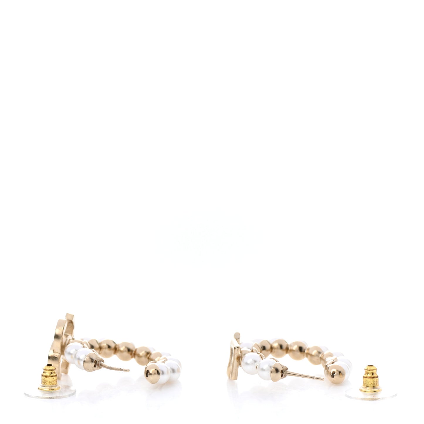 Crystal Pearl CC No 5 Hoop Drop Earring Gold