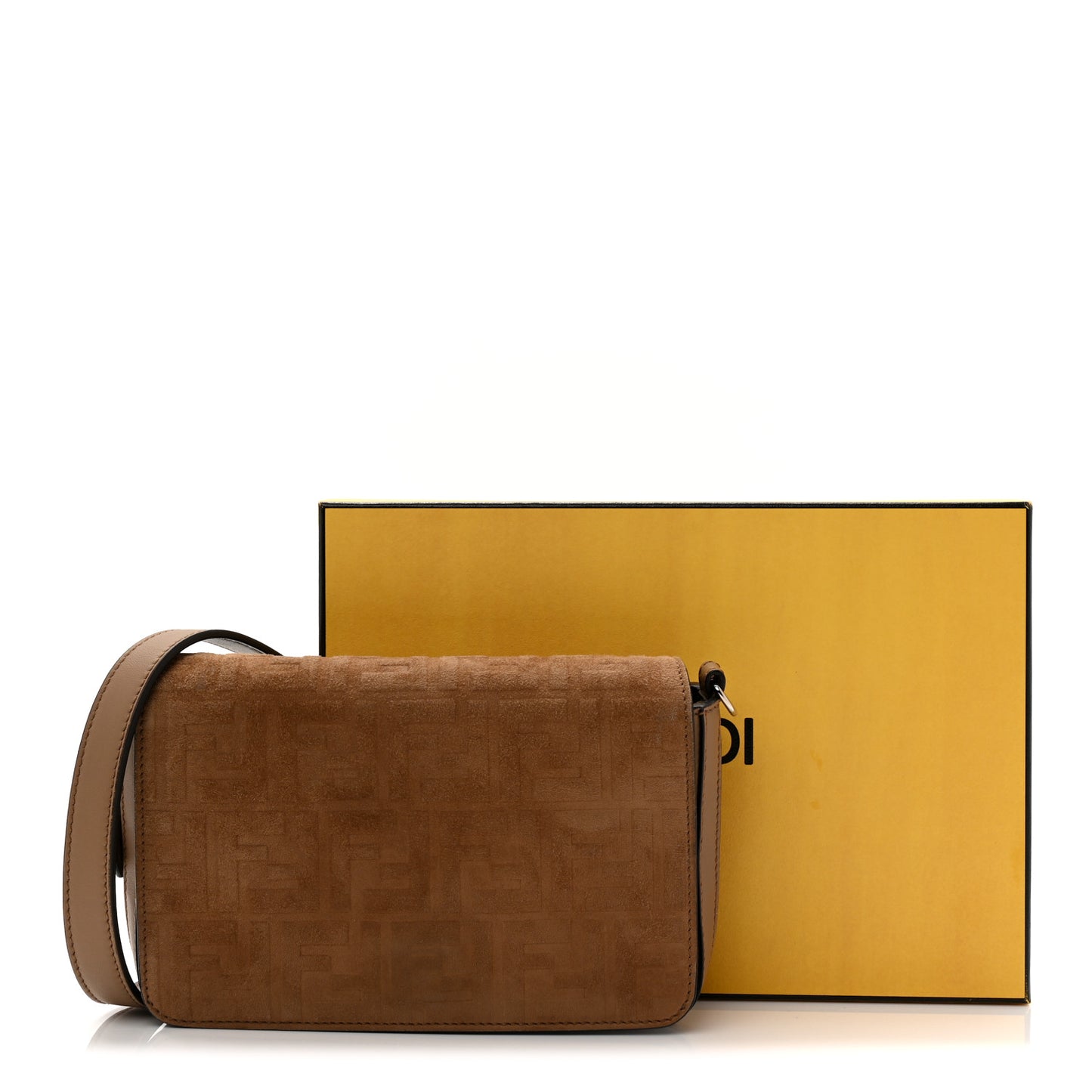 Vitello Grace Suede FF 1974 Embossed Mini Expandable Flap Bag Sand Sughero