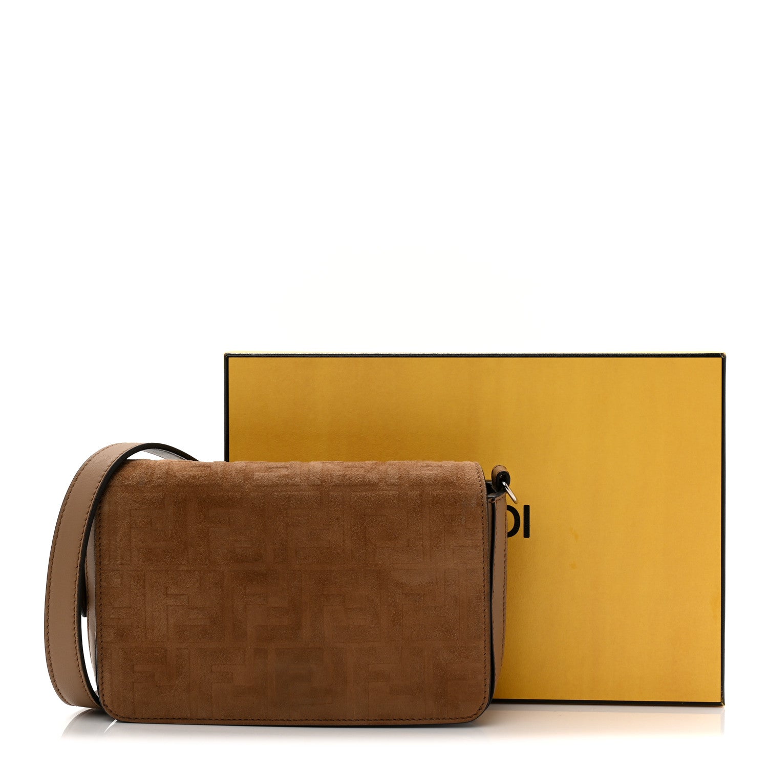 Fendi Vitello Grace Suede FF 1974 Embossed Mini Expandable Flap Bag Sand Sughero 11 of 11
