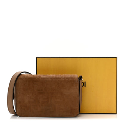 Fendi Vitello Grace Suede FF 1974 Embossed Mini Expandable Flap Bag Sand Sughero 11 of 11