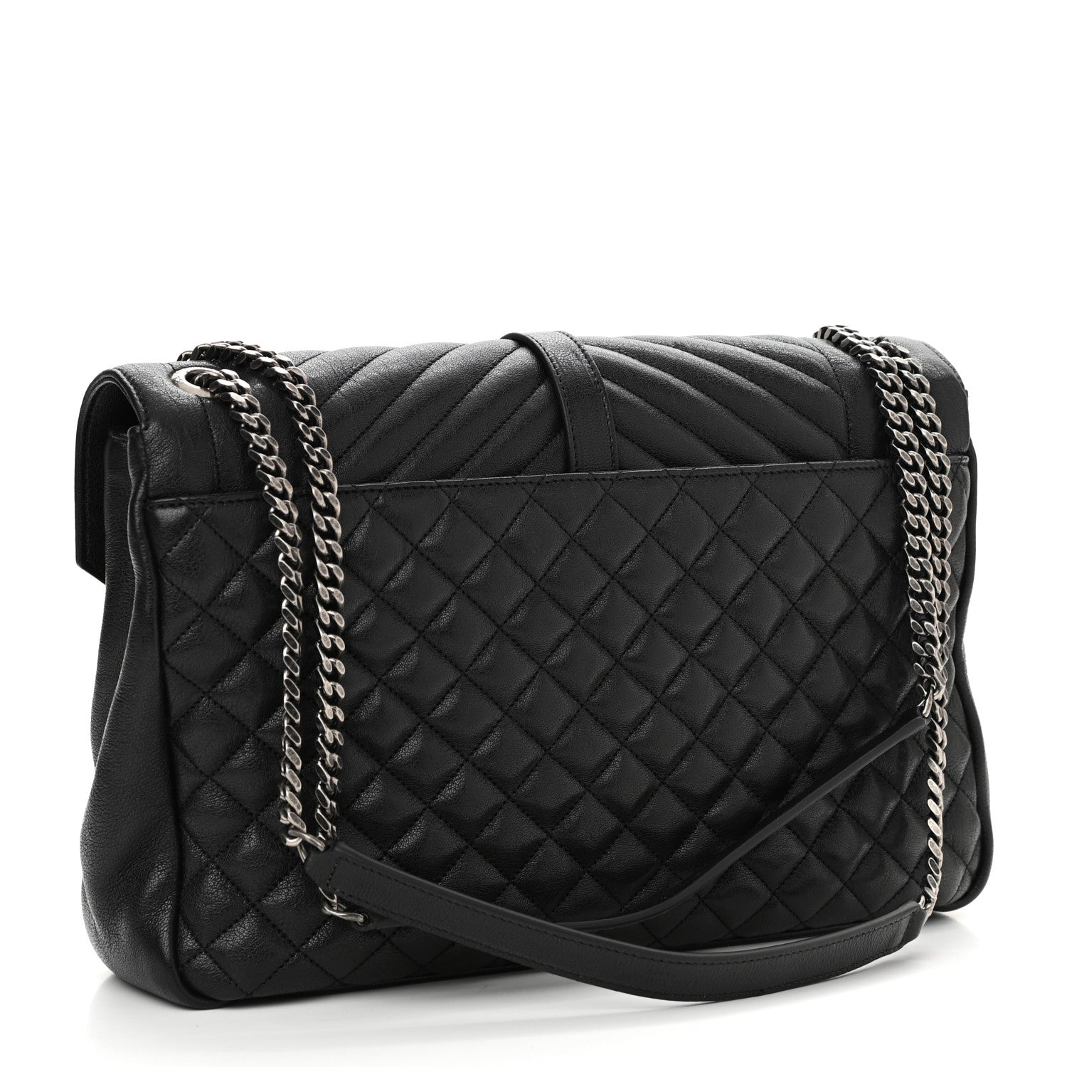 Saint Laurent Calfskin Mixed Matelasse Triquilt Large Monogram Satchel Black 3 of 10