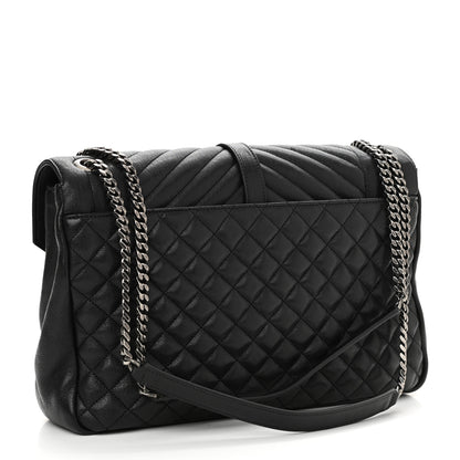 Saint Laurent Calfskin Mixed Matelasse Triquilt Large Monogram Satchel Black 3 of 10