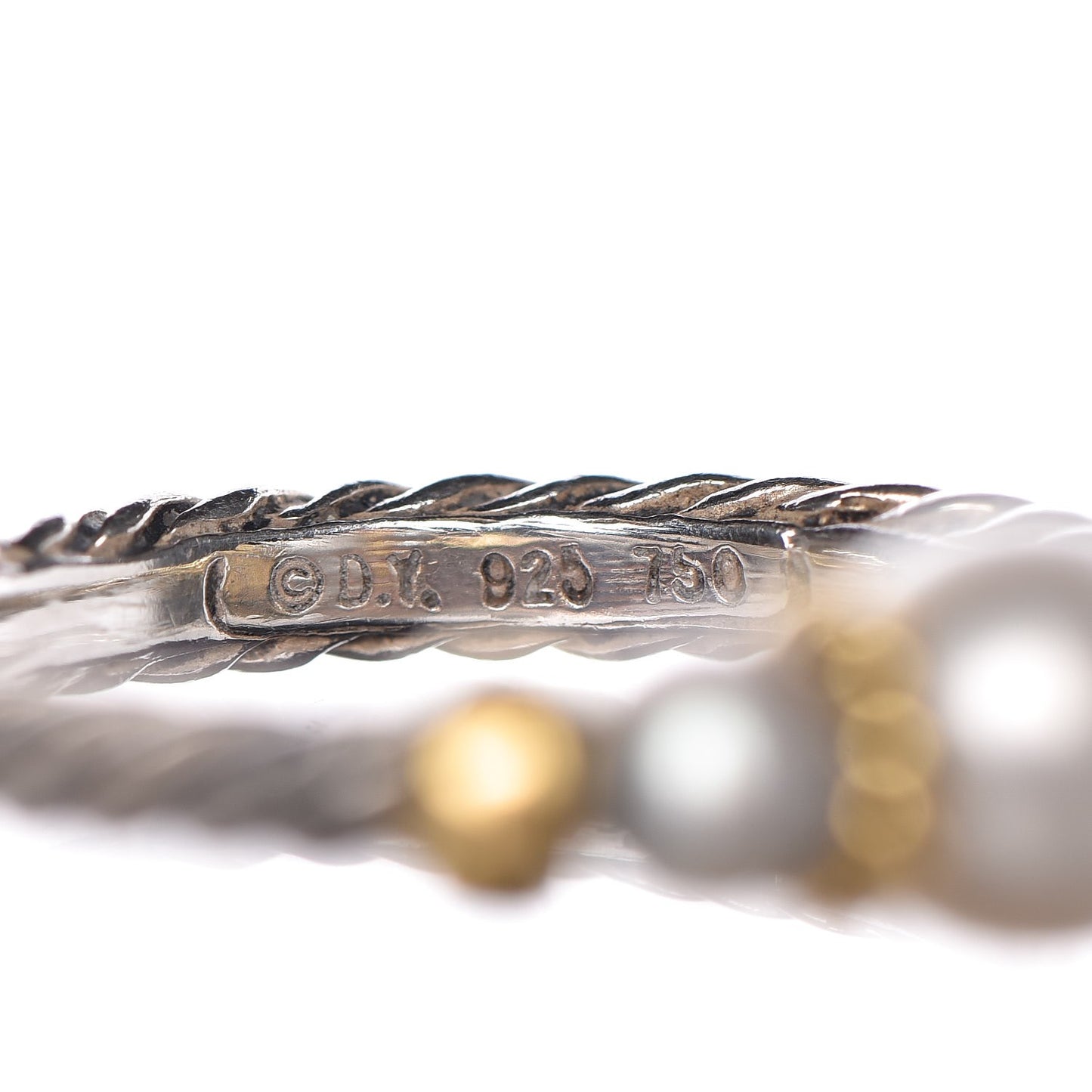 Sterling Silver 18K Yellow Gold Pearl Cable Ring 50.5 5.5