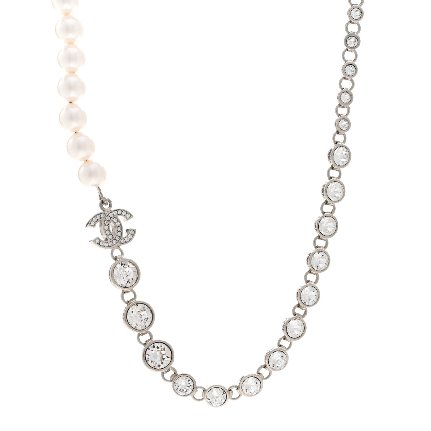 Chanel Pearl Crystal CC Choker Necklace Silver 1 of 5
