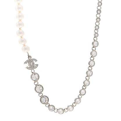 Chanel Pearl Crystal CC Choker Necklace Silver 1 of 5