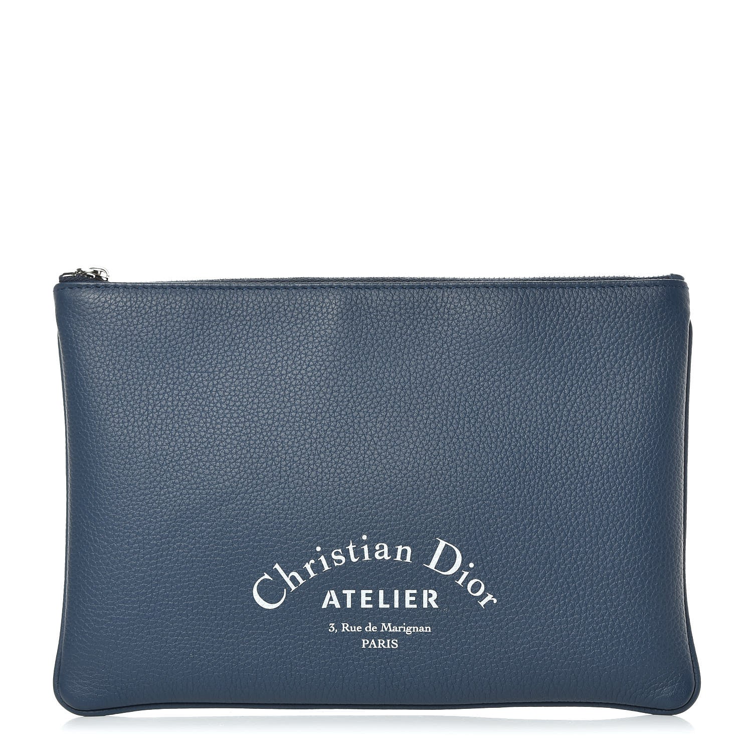 Christian Dior Grained Calfskin Homme Zip Pouch Navy Blue 394273