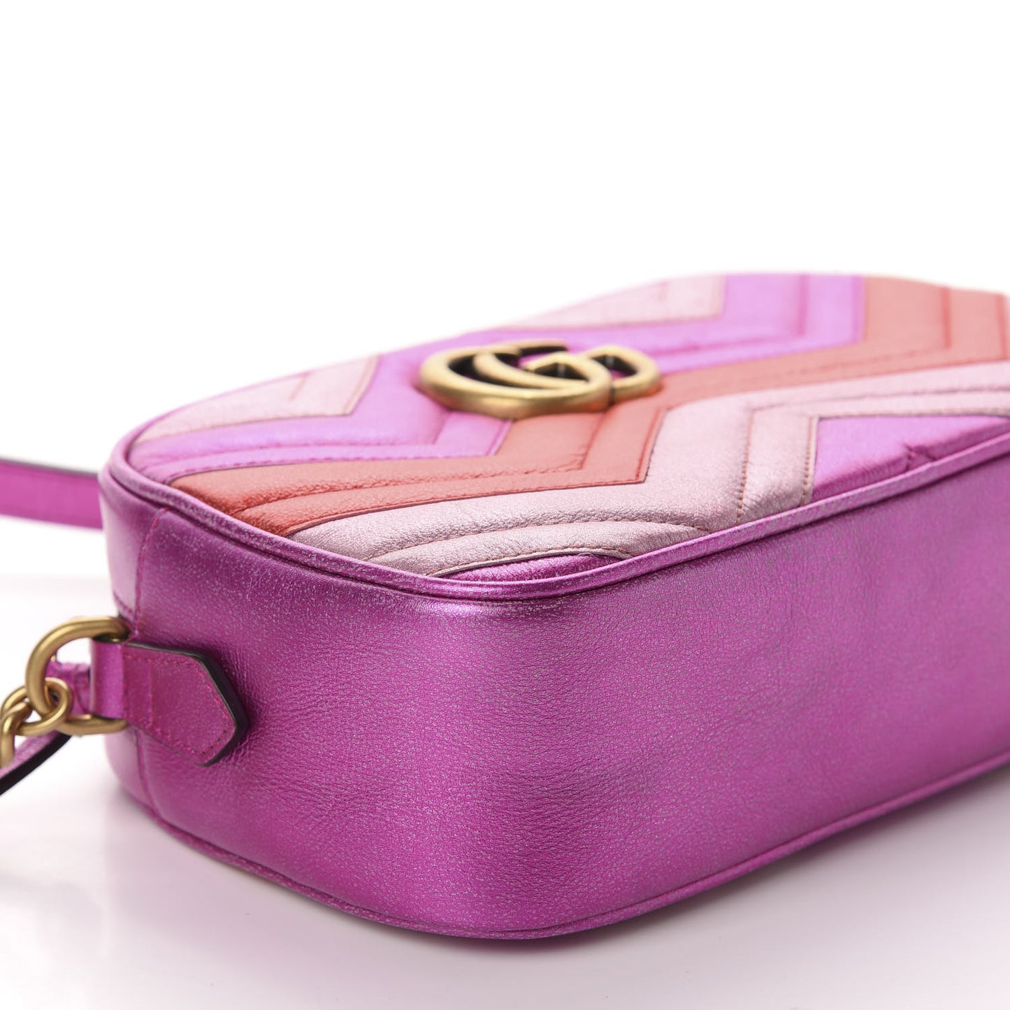 Laminated Nappa Matelasse Small GG Marmont Chain Shoulder Bag Fuxia Rosso Rosa
