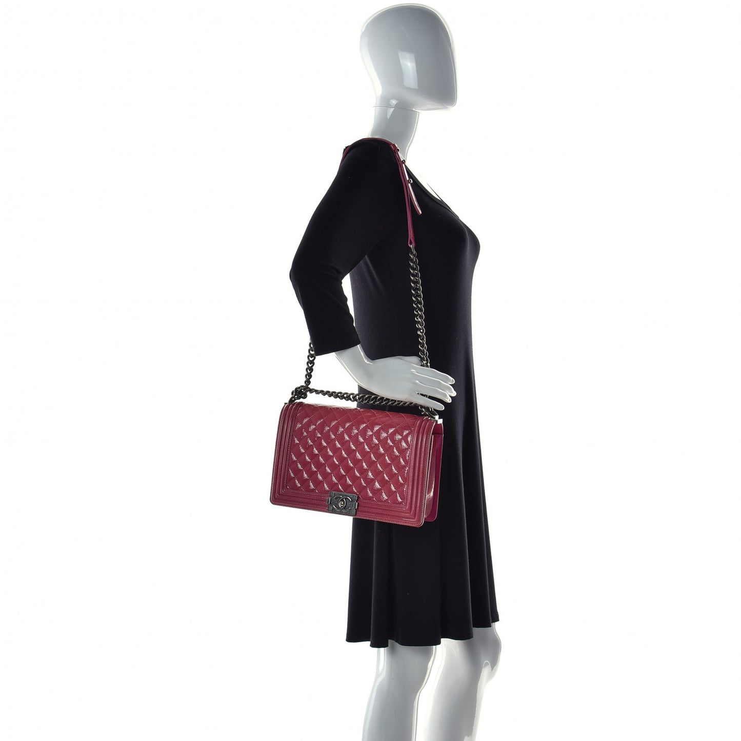 Distressed Patent Calfskin Quilted New Medium Boy Flap Pink