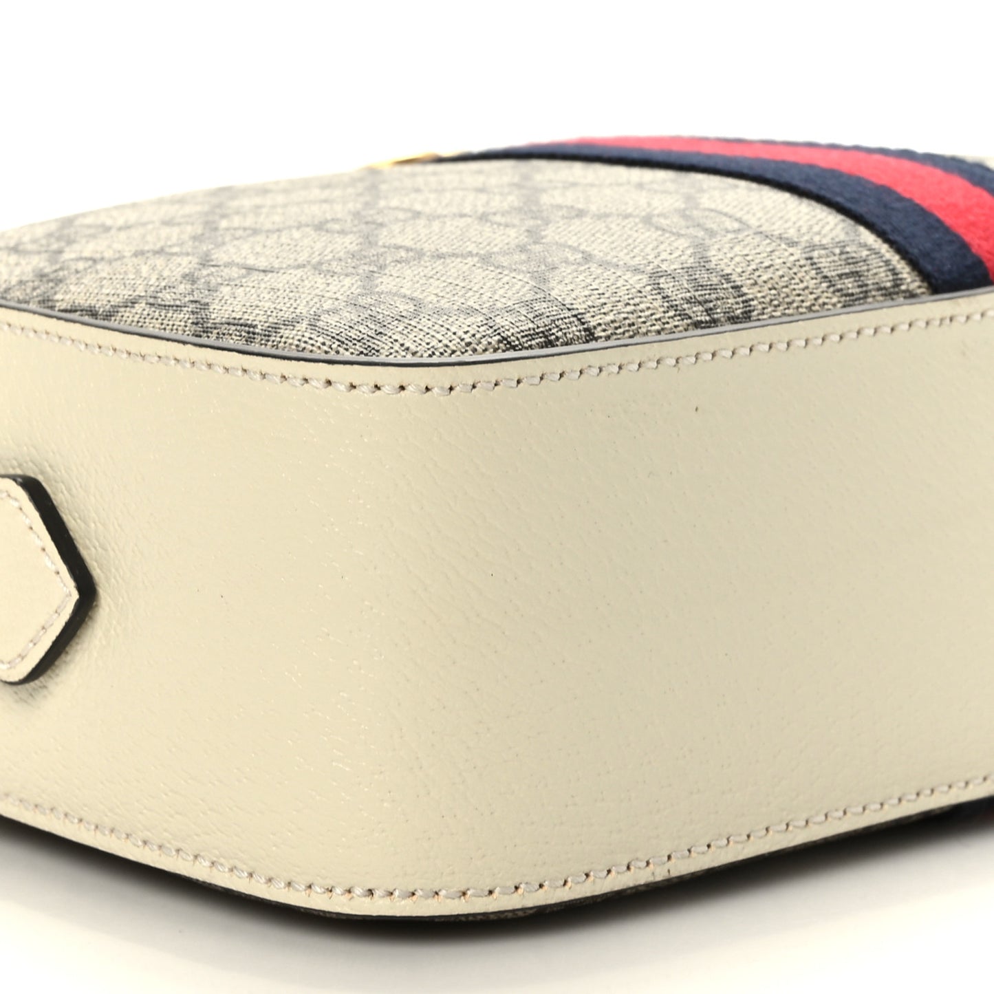 GG Supreme Monogram Textured Calfskin Web Small Ophidia Camera Bag Beige Ebony Mystic White