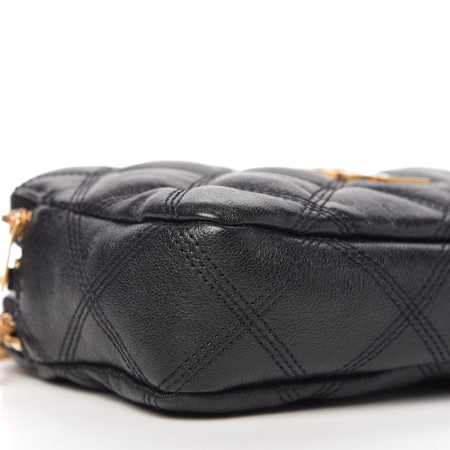 Grained Lambskin Quilted Mini Becky Double Zip Bag Black