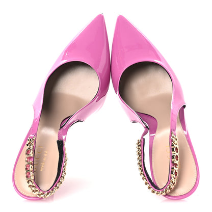 Gucci Vernice Crystal Nappa Charlotte Signoria 105 Slingback Pumps 39 Libre Pink 2 of 13