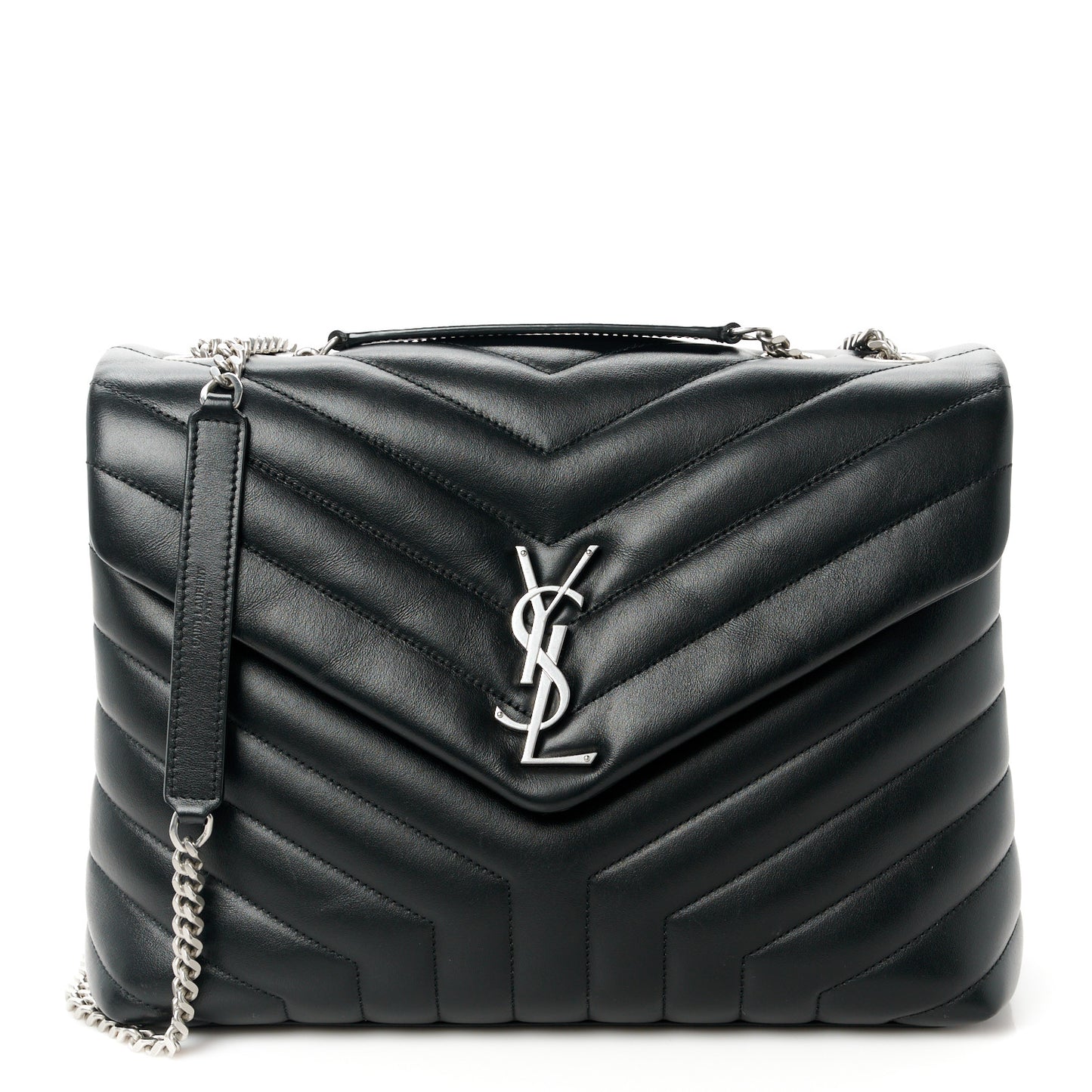 Calfskin Y Quilted Monogram Medium Loulou Chain Satchel Black