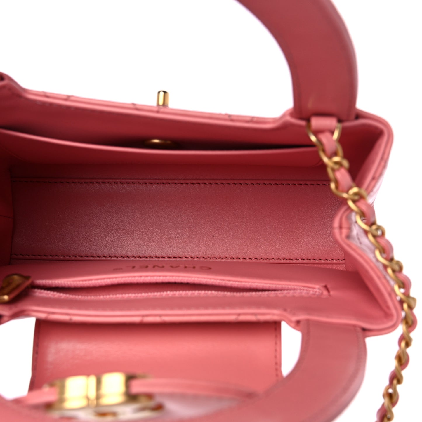 Shiny Aged Calfskin Quilted Nano Kelly Shopper Coral Pink
