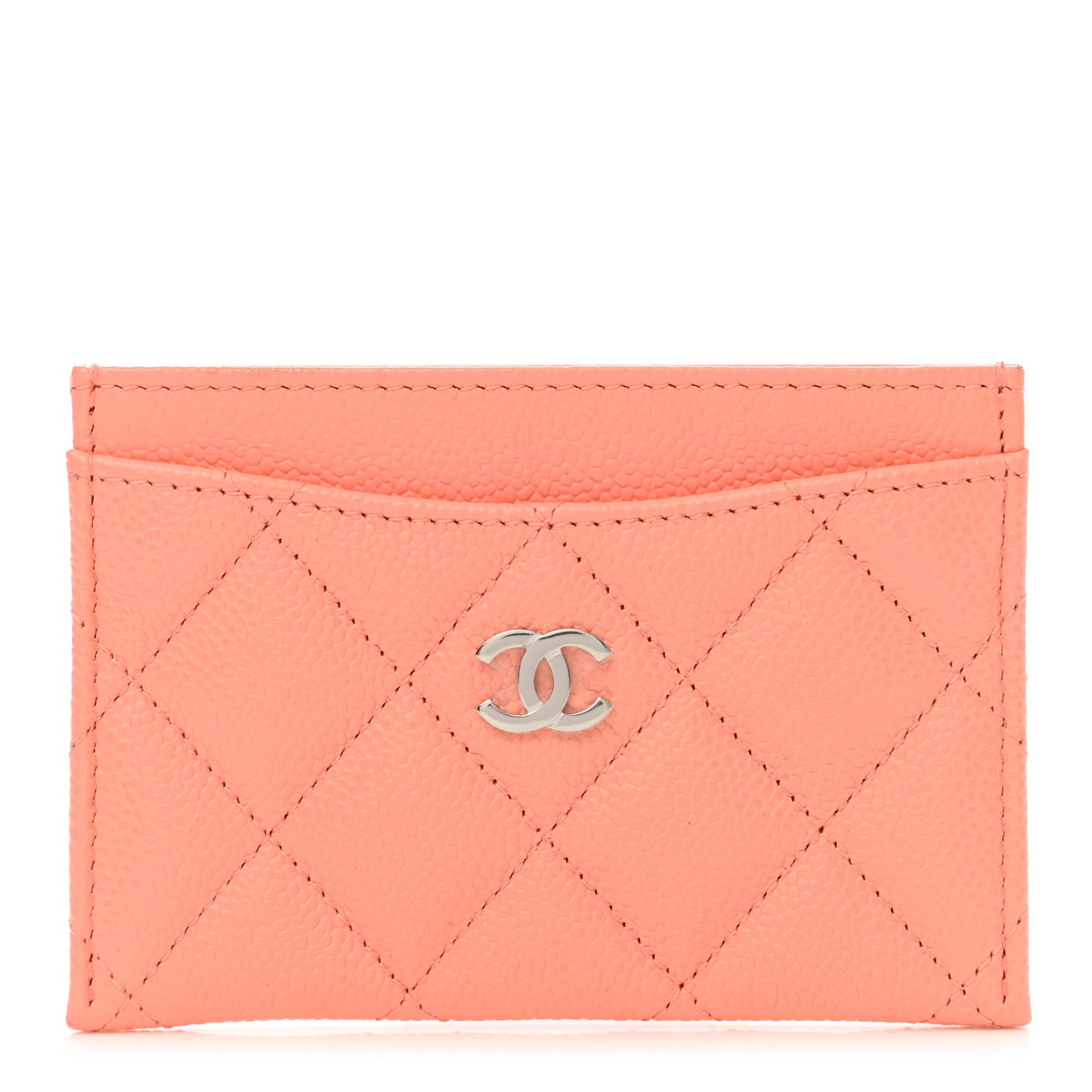 Caviar Quilted Card Holder Coral