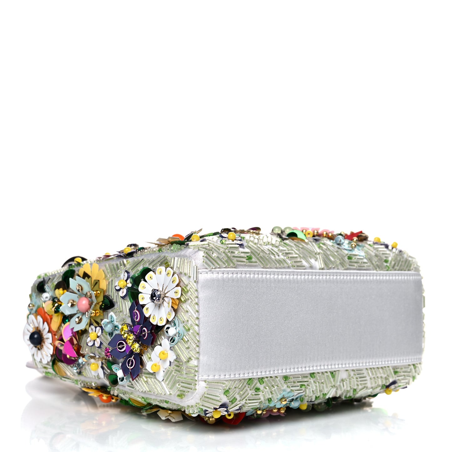 Satin Beaded Floral Embroidered Mini Lady Dior White Multicolor