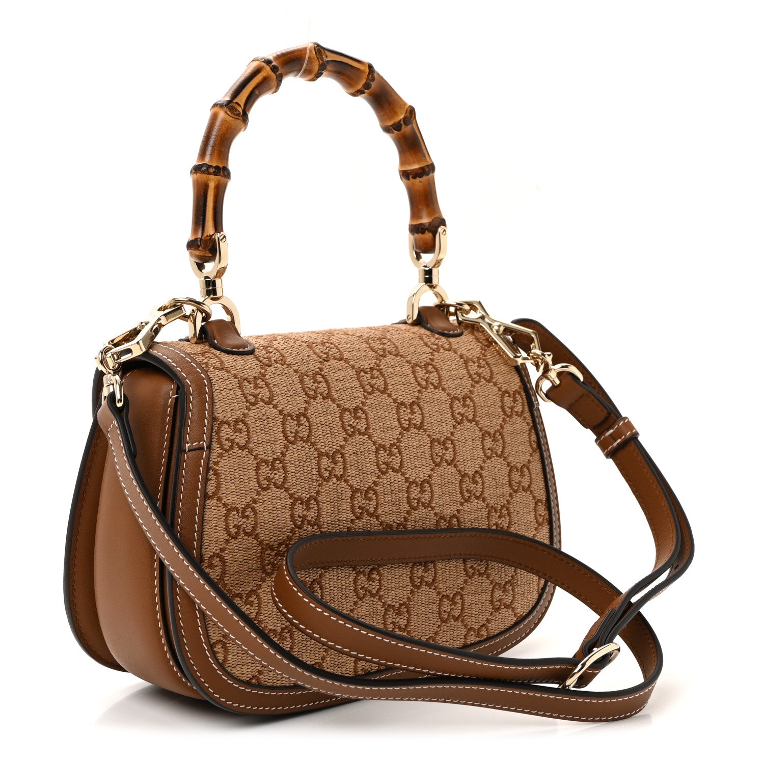 Gucci Raffia GG Supreme Monogram Calfskin Small Bamboo 1947 Top Handle Bag Natural 3 of 9