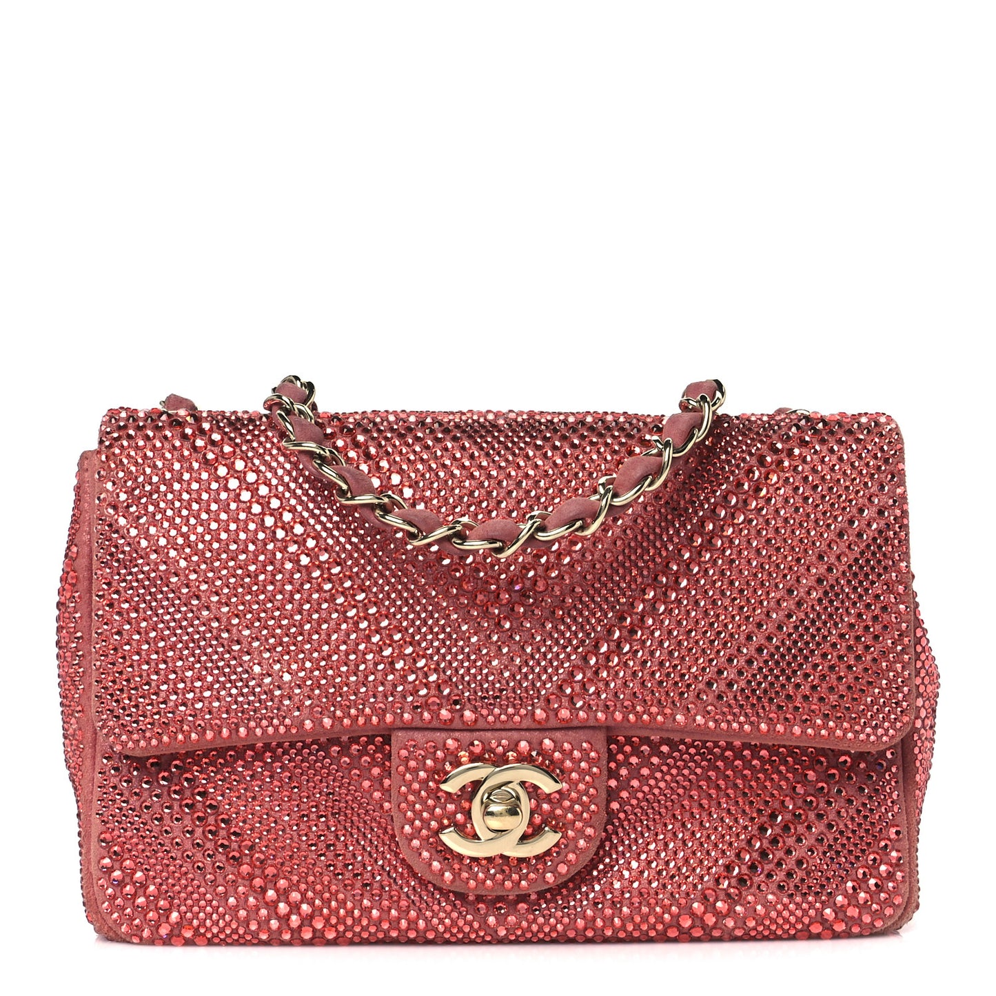 Metallic Goatskin Strass Small Flap Bag Pink