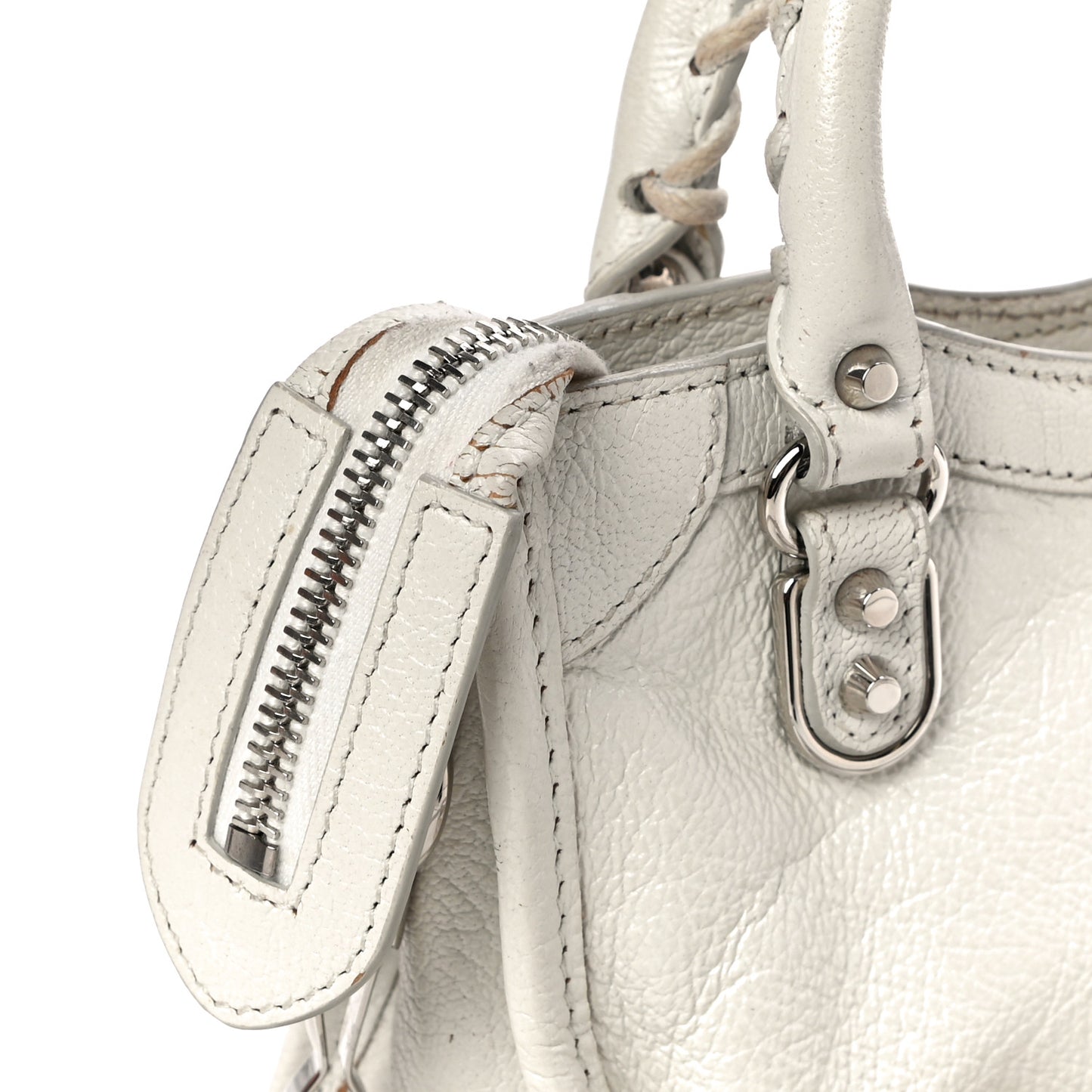 Chevre Silver Metallic Edge Hardware Nano City White