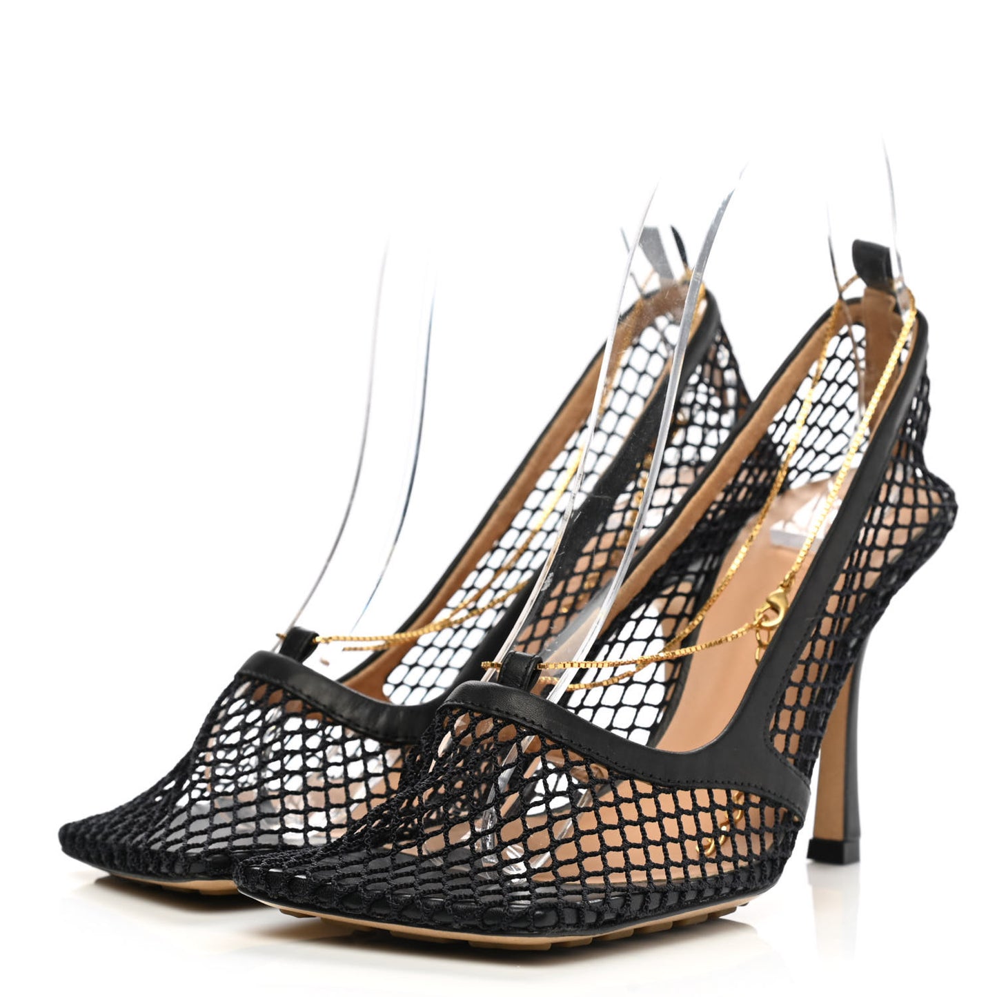 Mesh Calfskin Chain Stretch Pumps 37.5 Black