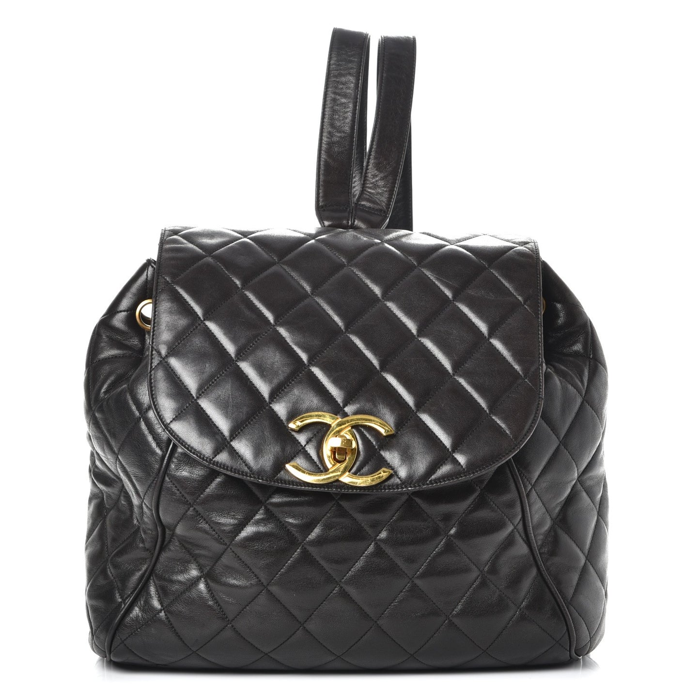 Lambskin Quilted Drawstring Backpack Black