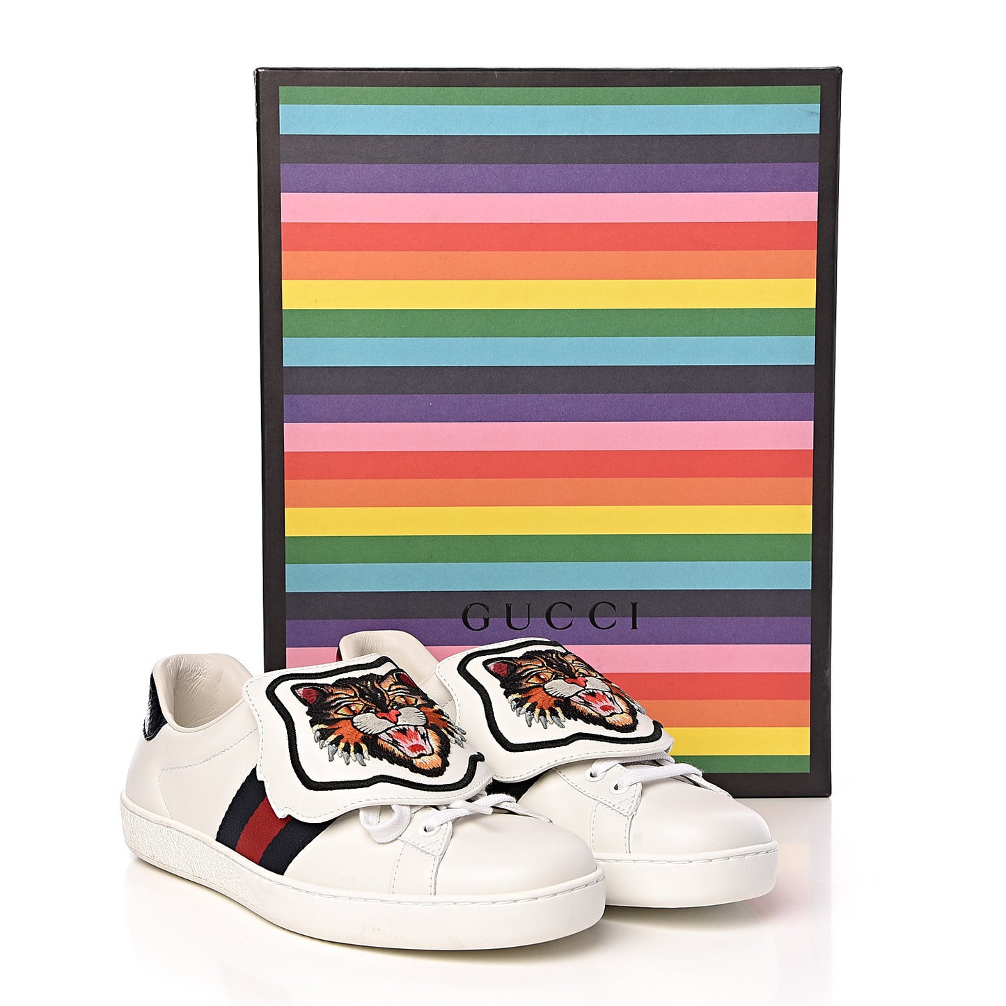 Calfskin Ayers Web Angry Cat Embroidered Mens Ace Sneakers 6.5 White