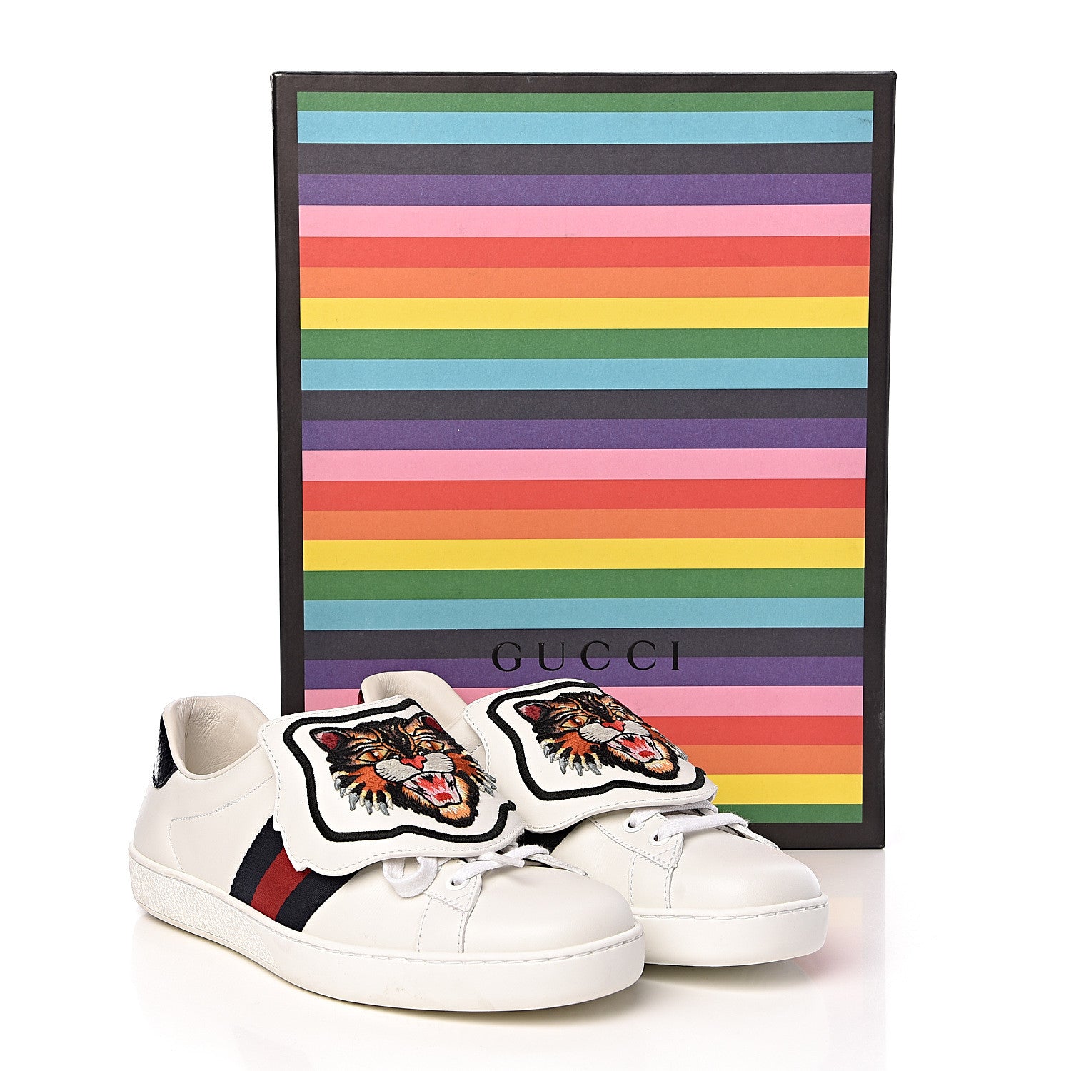 Gucci Calfskin Ayers Web Angry Cat Embroidered Mens Ace Sneakers 6.5 White 12 of 12