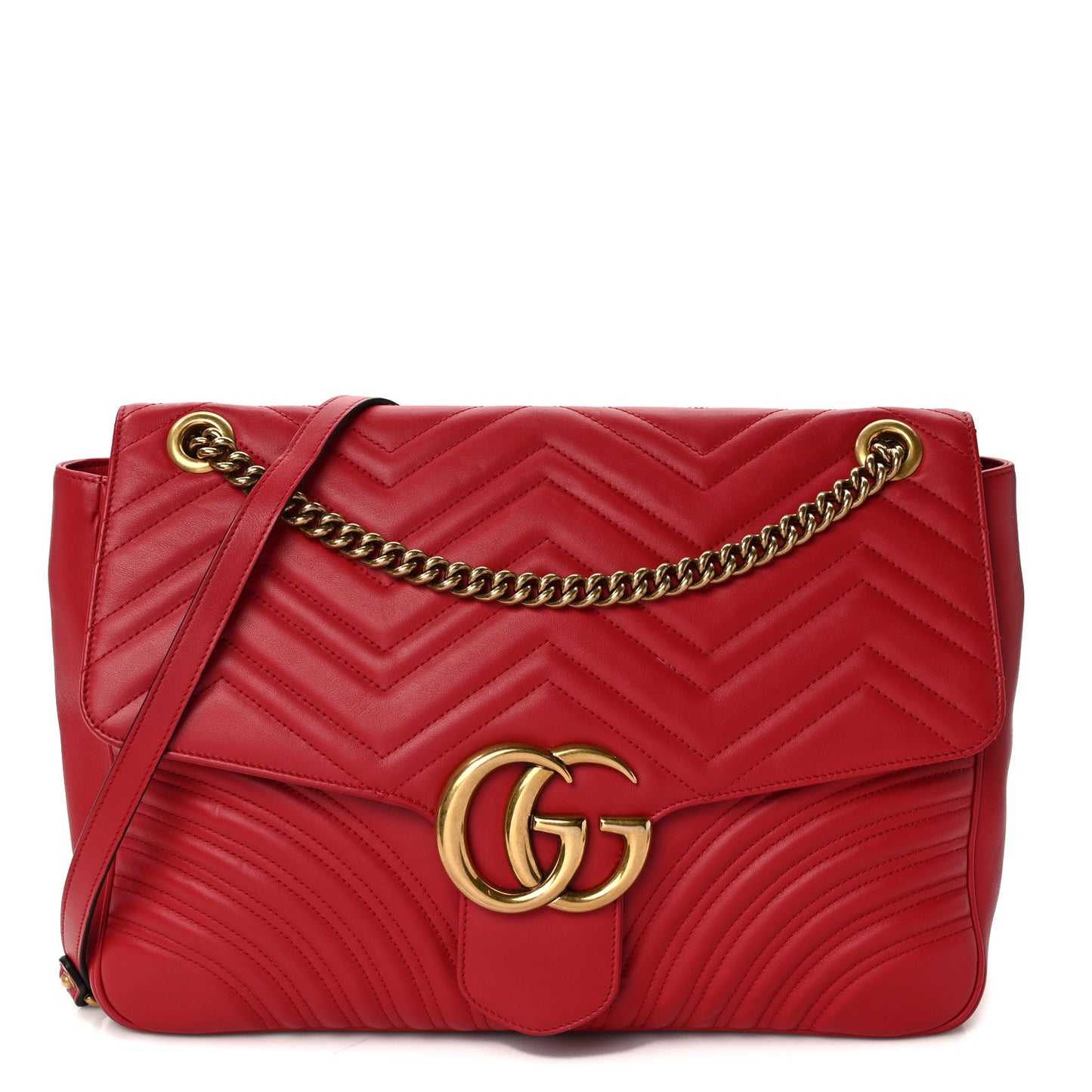 Calfskin Matelasse Large GG Marmont Shoulder Bag Hibiscus Red