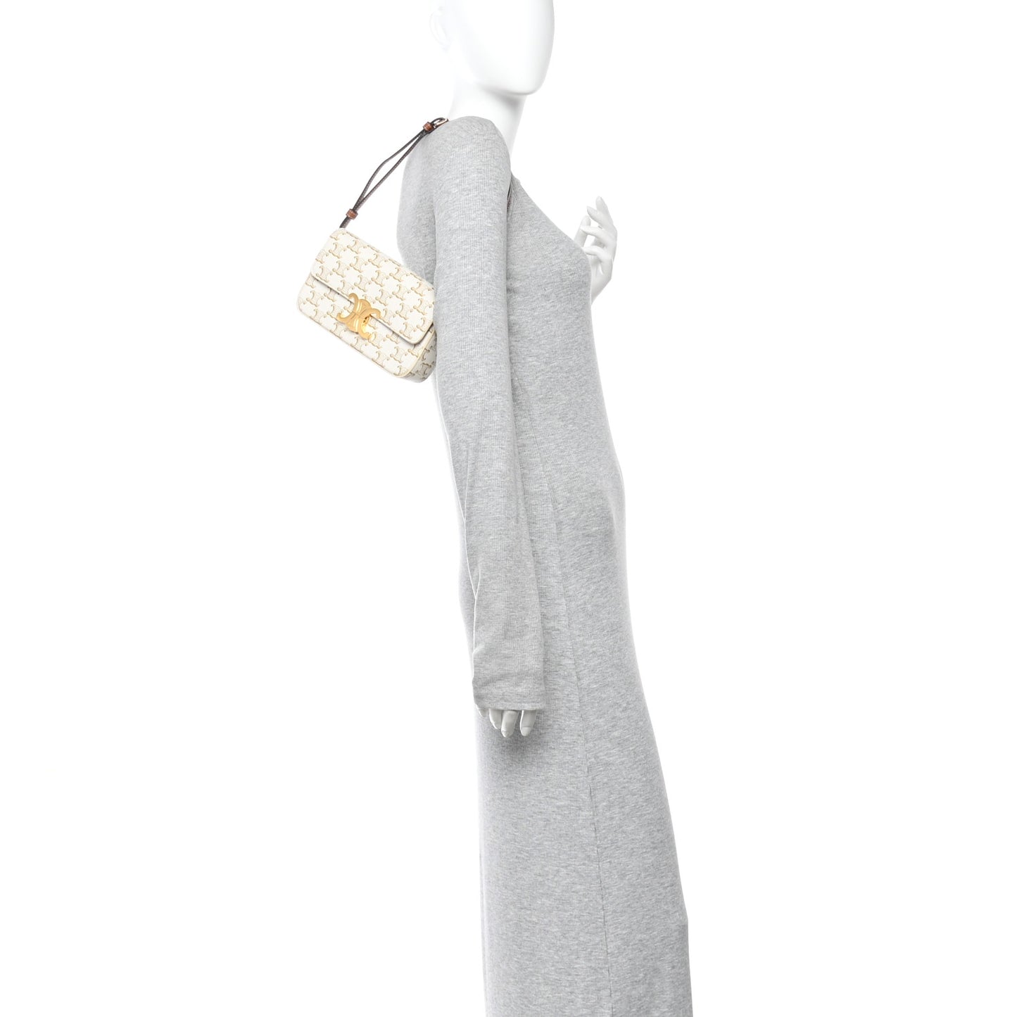 Canvas Calfskin Triomphe Shoulder Bag White White