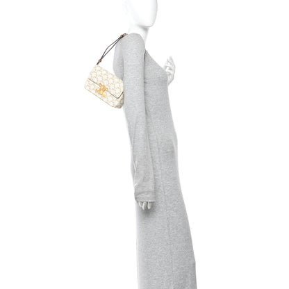 Celine Canvas Calfskin Triomphe Shoulder Bag White White 2 of 10