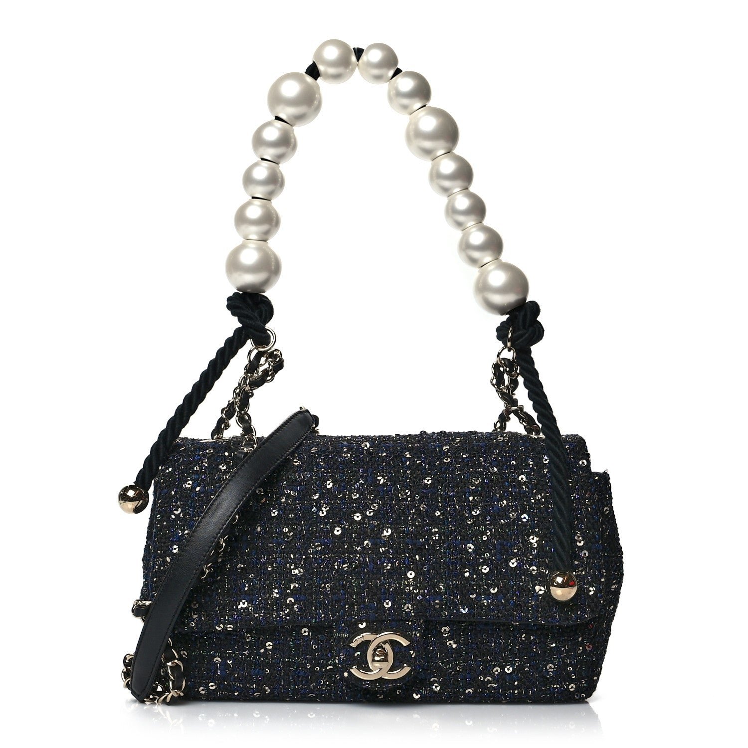 Chanel Tweed Medium Pearl Handle Flap Black Ecru 1069253 – FASHIONPHILE