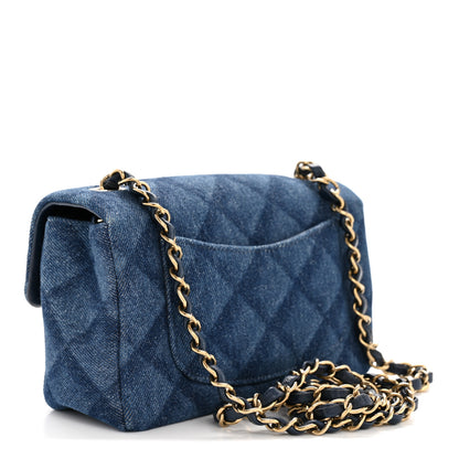 Chanel Printed Denim Quilted Mini Rectangular Flap Dark Blue 3 of 12