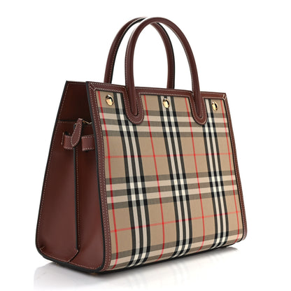 Burberry Calfskin Vintage Check Two Handle Title Bag Archive Beige 3 of 10