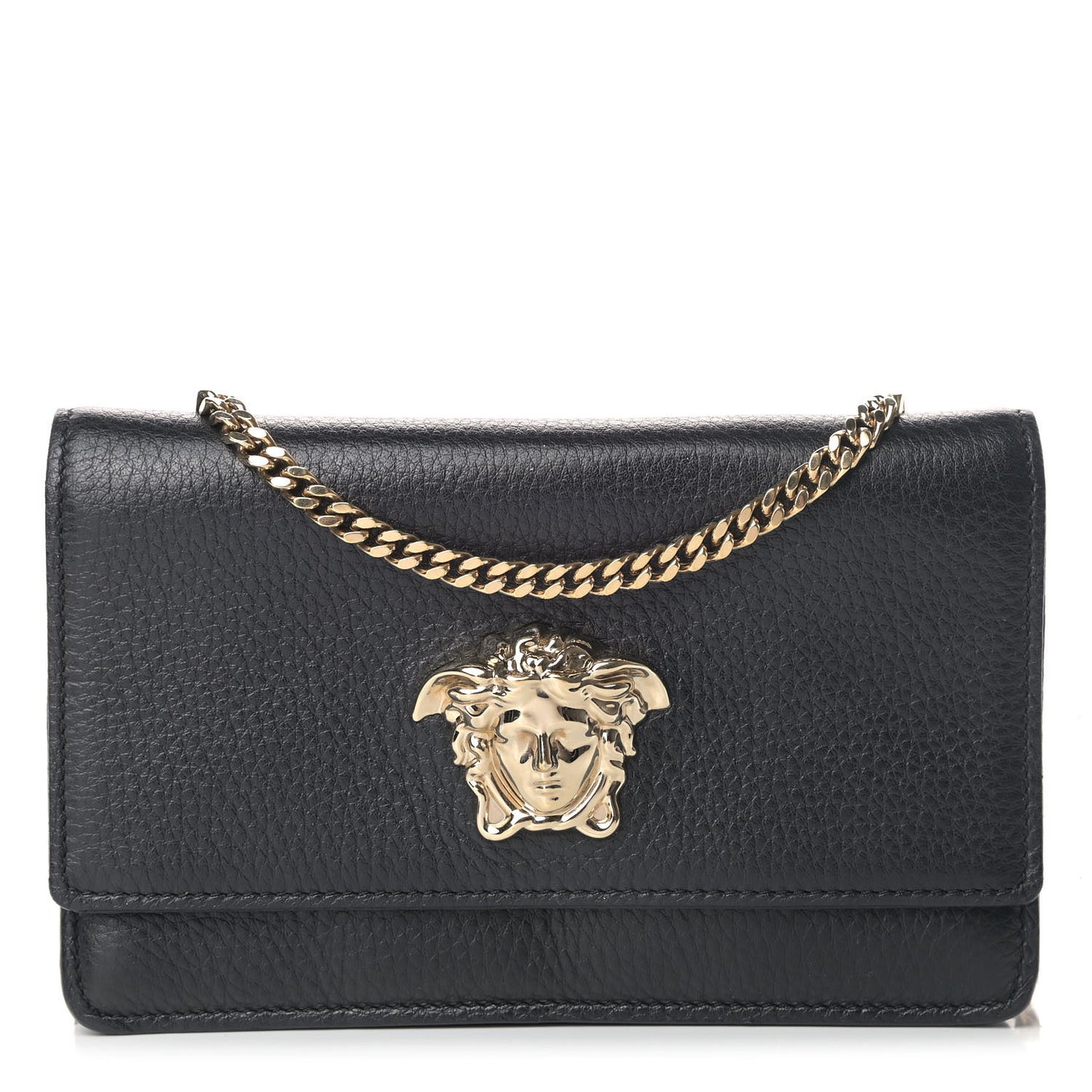 Grained Calfskin Medusa Evening Clutch Bag Black
