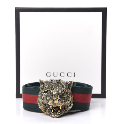 Gucci Web Feline Buckle Belt 85 34 Green Red 4 of 4