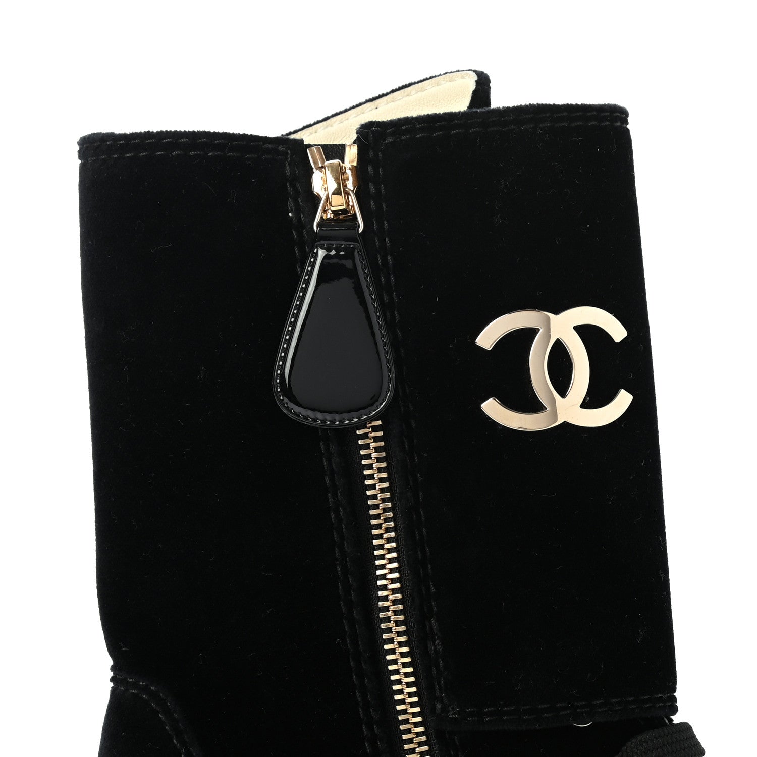 Chanel Velvet Patent Cap Toe CC Lace Up Boots 38.5 Black 10 of 10