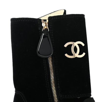 Chanel Velvet Patent Cap Toe CC Lace Up Boots 38.5 Black 10 of 10