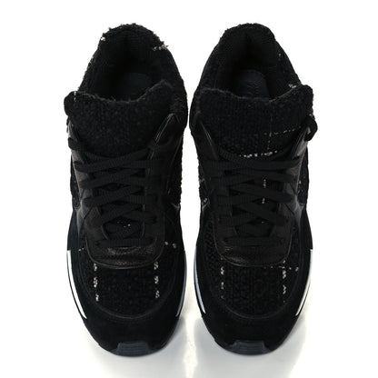 Chanel Tweed Suede Goatskin CC Sneakers 37 Black White 5 of 12