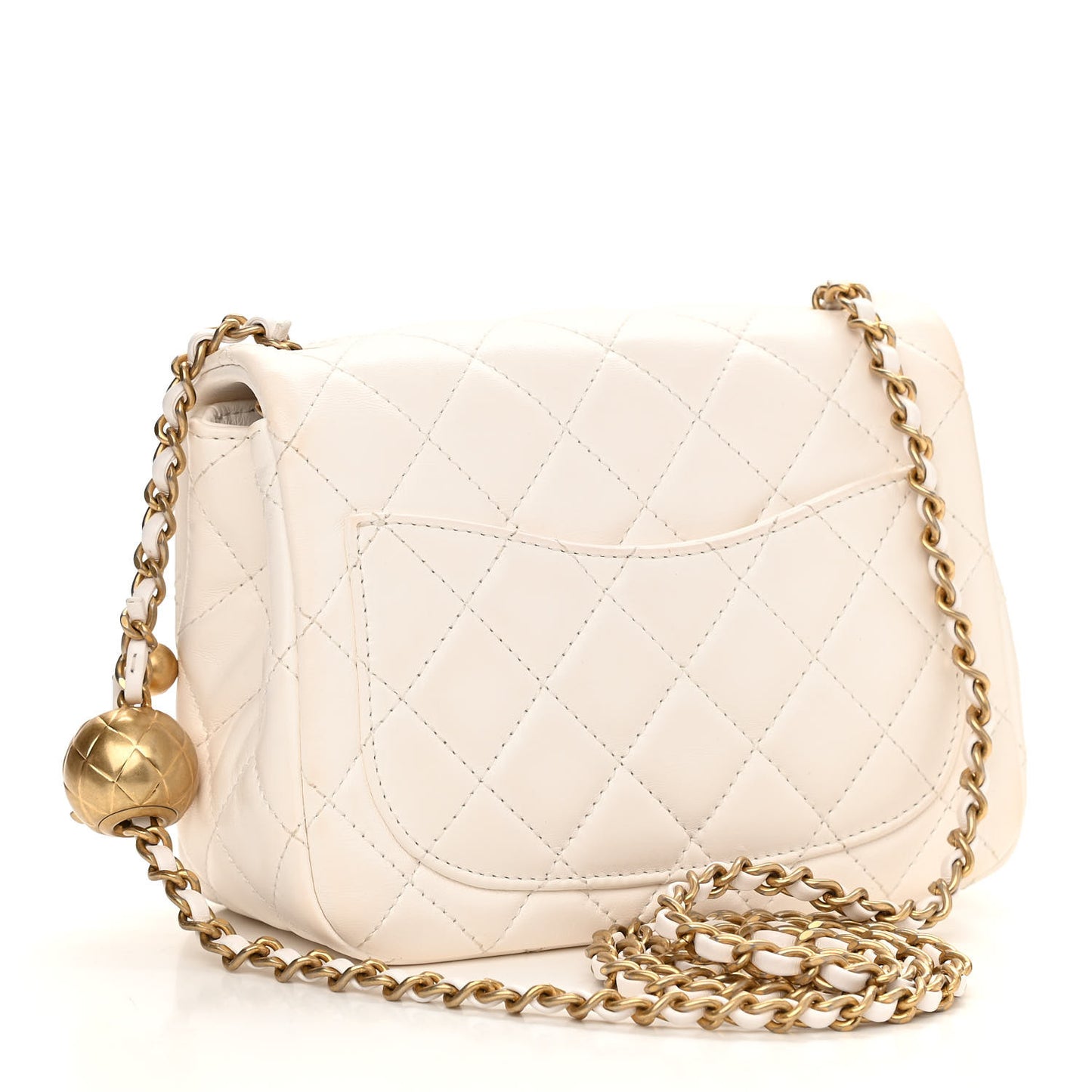 Lambskin Quilted Mini Pearl Crush Flap White