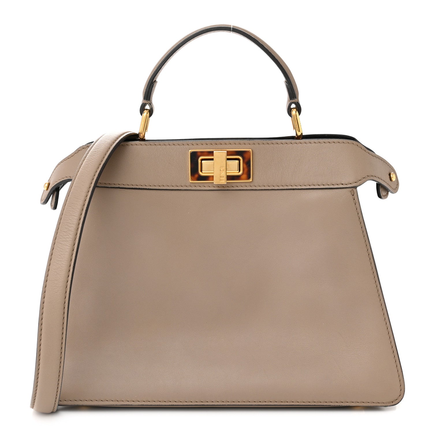 Fendi Vitello Seta Shiny Nappa Plexiglass Bi-Color Small Peekaboo I SEE U Satchel Tartaruga Black 1 of 10