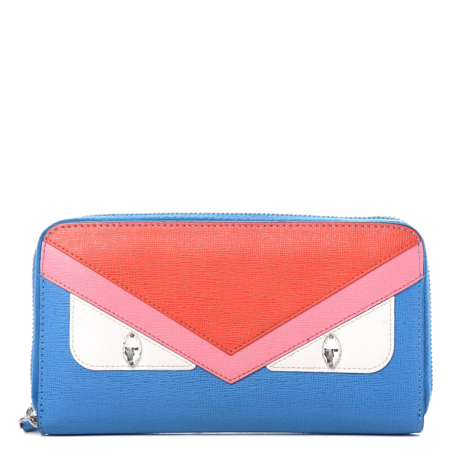 Fendi Vitello Elite Crystal Eye Monster Zip Around Wallet Royal Blue Papavero Multicolor 1 of 6