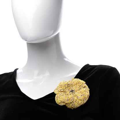 Chanel Tweed Crystal CC Camellia Brooch Yellow 2 of 5