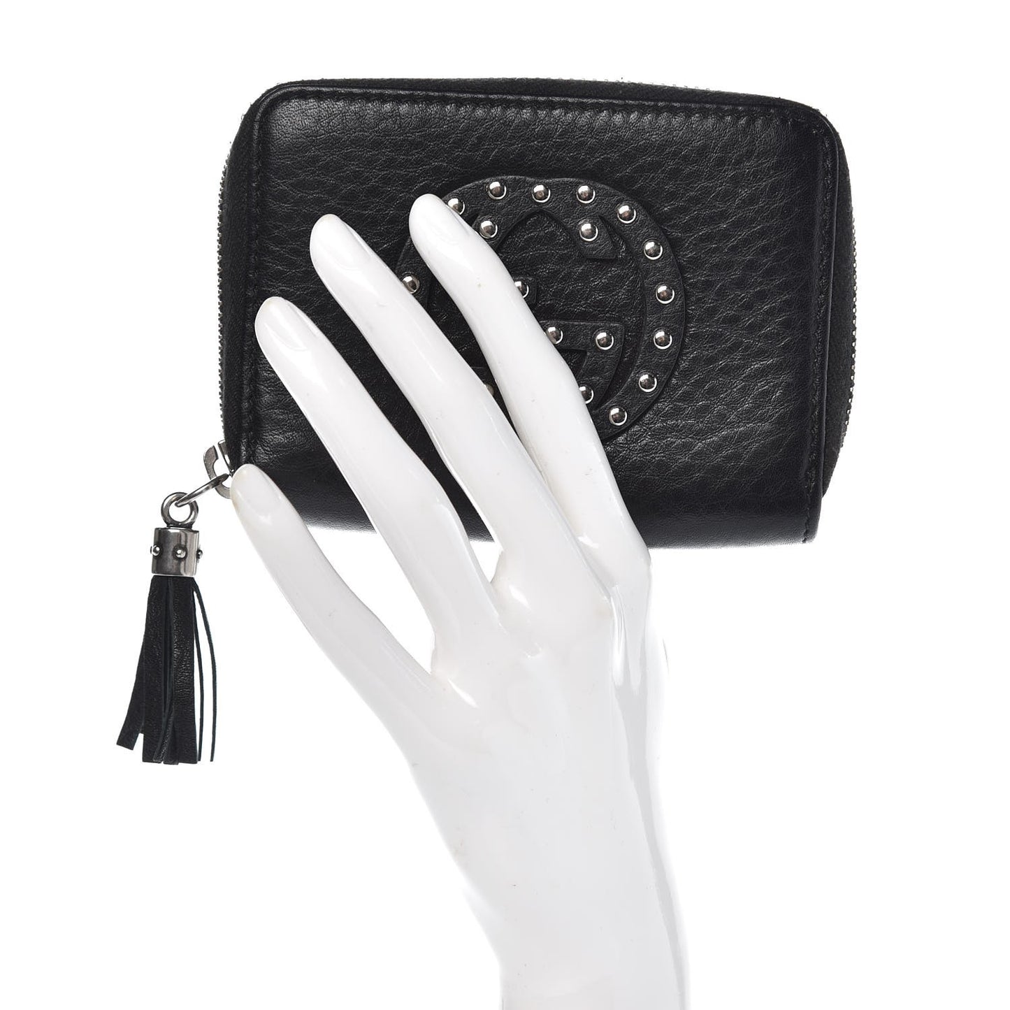 Pebbled Calfskin Studded Soho Compact Disco Zip Around Wallet Black