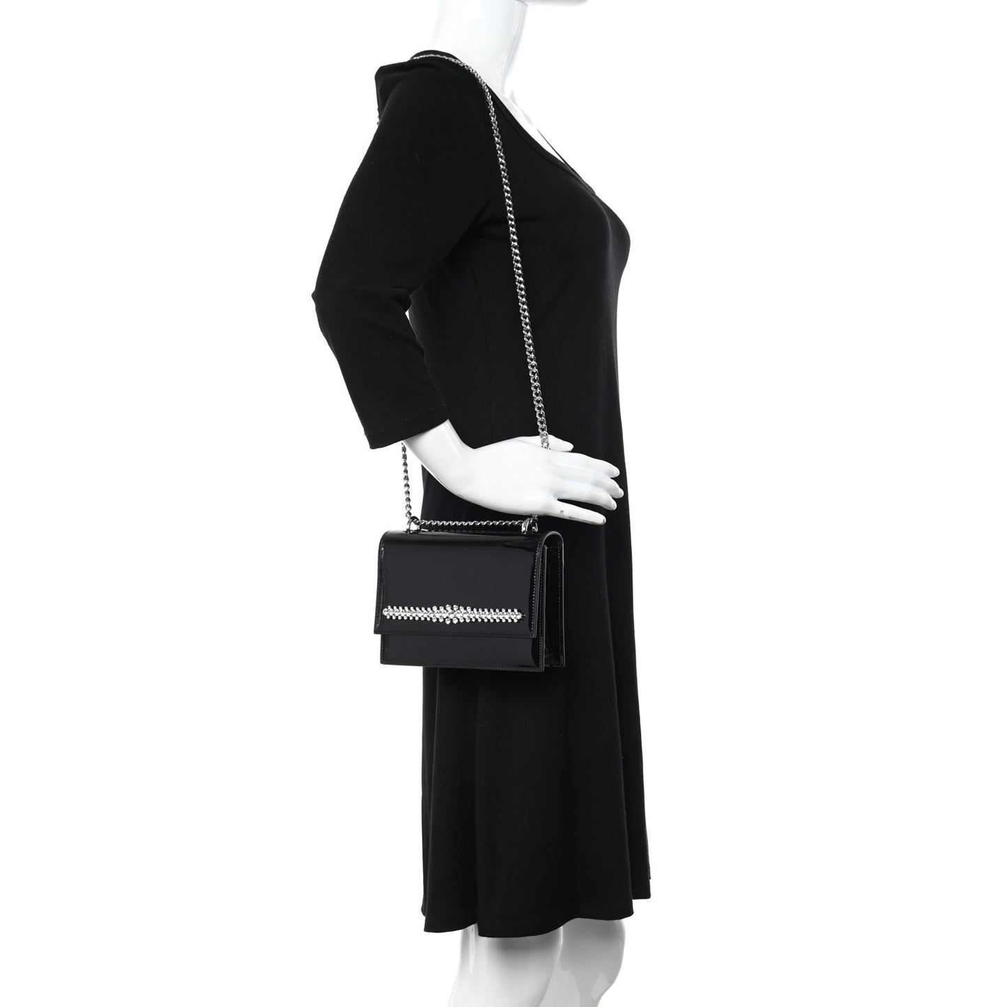 Patent Crystal Embellished Bing Bohemia Crossbody Bag Black