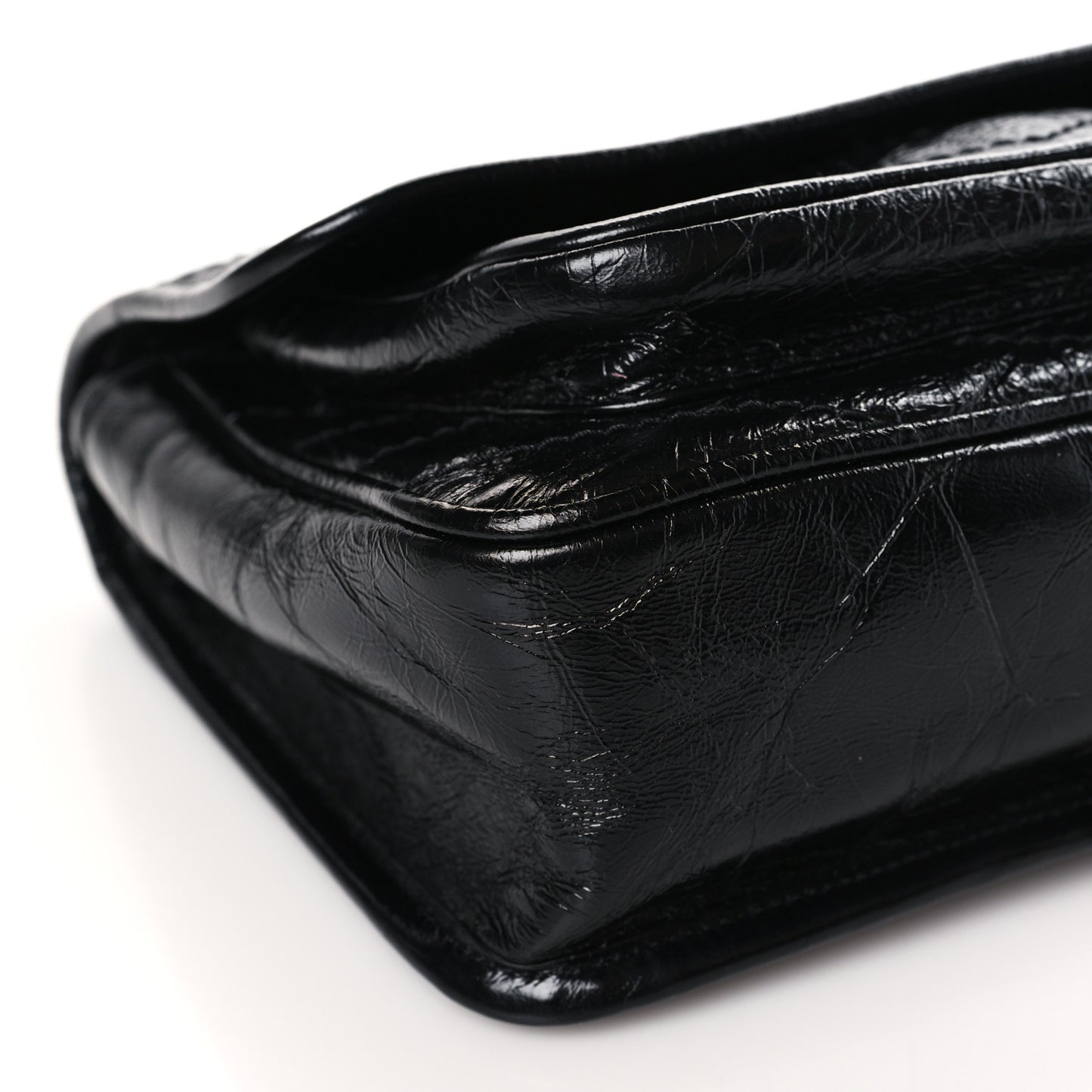 Crinkled Calfskin Matelasse Monogram Baby Niki Chain Satchel Black