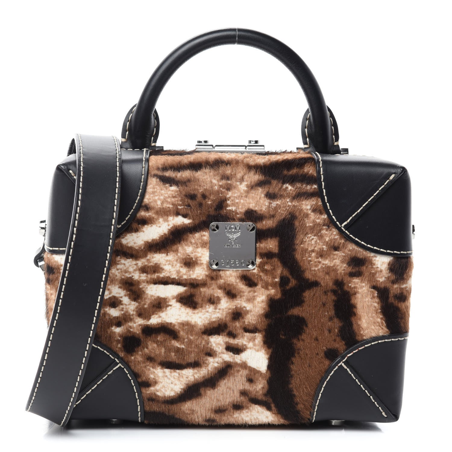 MCM Calfskin Calf Hair Leopard Soft Berlin Crossbody Black 1 of 9
