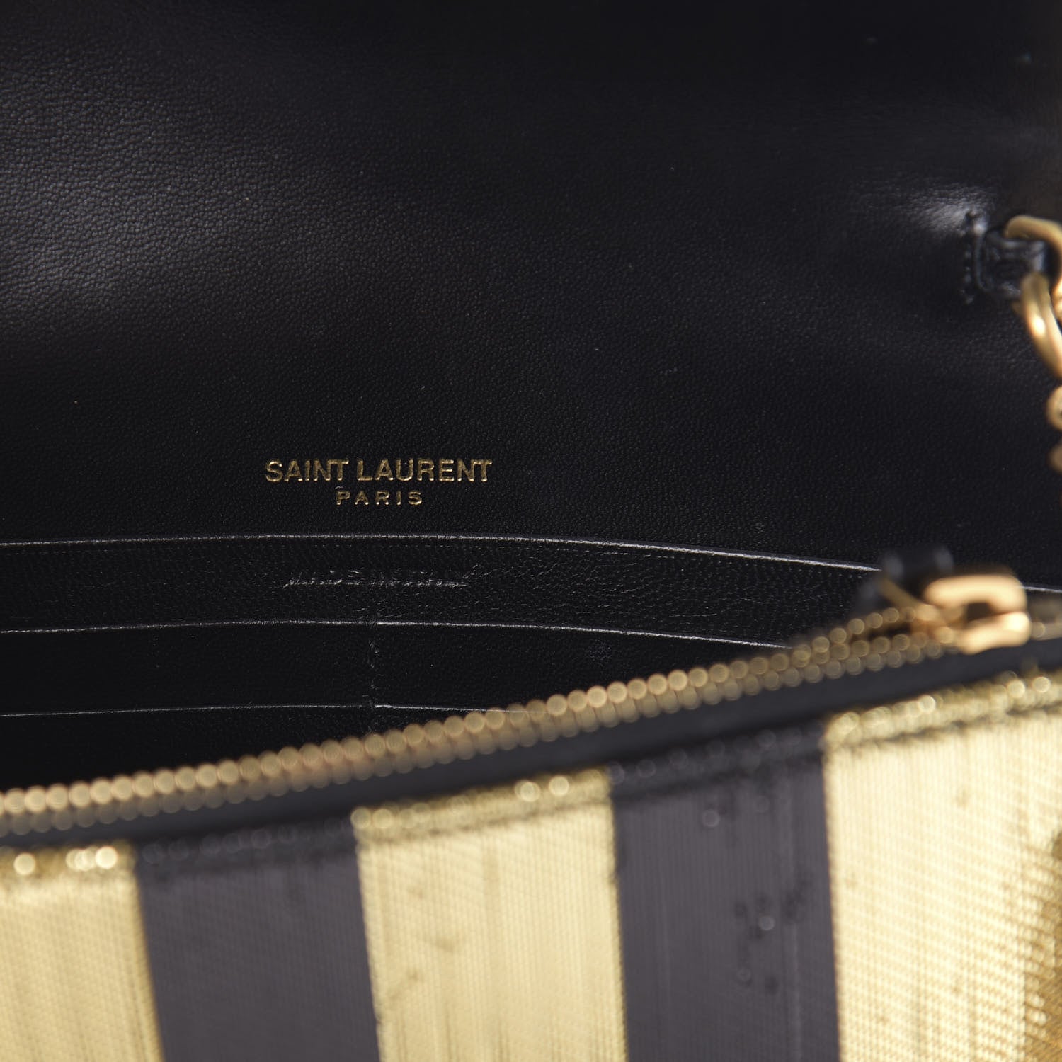 Saint Laurent Sequin Striped Classic Monogram Kate Tassel Chain Wallet Black Gold 6 of 13