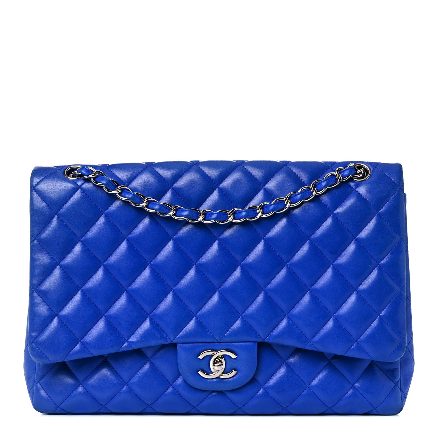 Lambskin Quilted Maxi Single Flap Blue