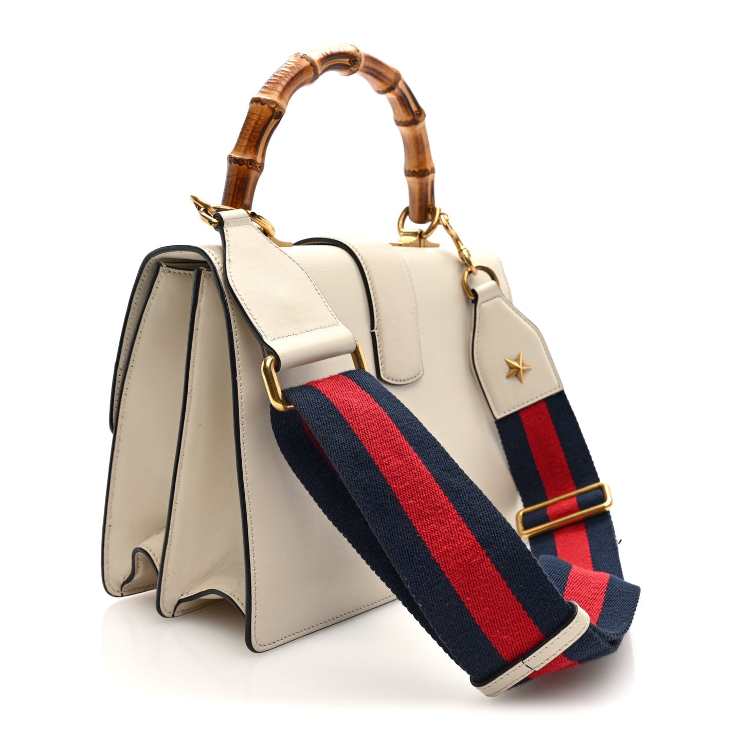 Calfskin Bamboo Web Medium Dionysus Top Handle Bag White Blue Hibiscus Red
