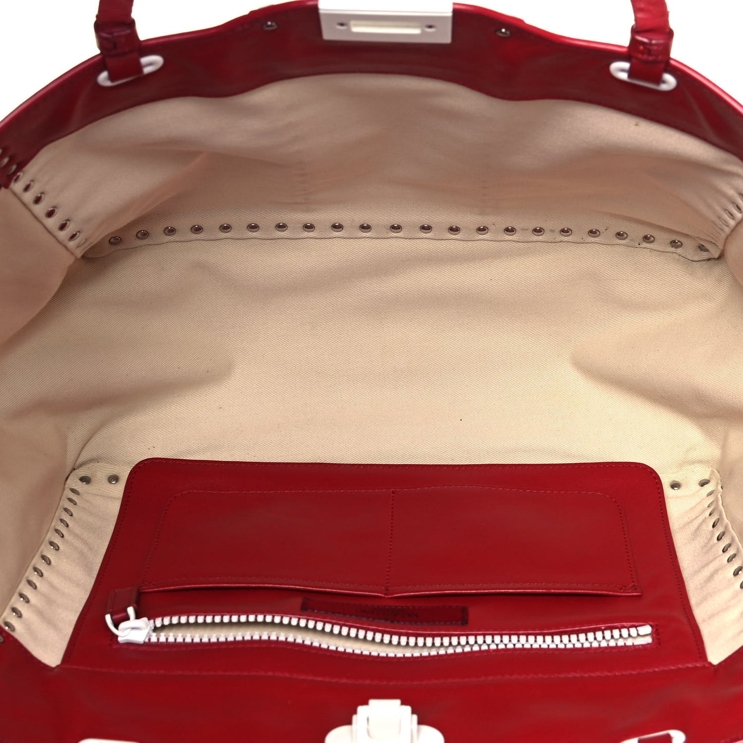 Vitello Colorblock Free Rockstud Tote Rosso Valentino White